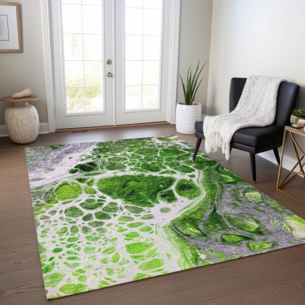 8' X 10' Lime Green And Gray Nautical Washable Indoor Outdoor Area Rug