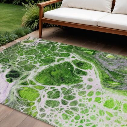 8' X 10' Lime Green And Gray Nautical Washable Indoor Outdoor Area Rug