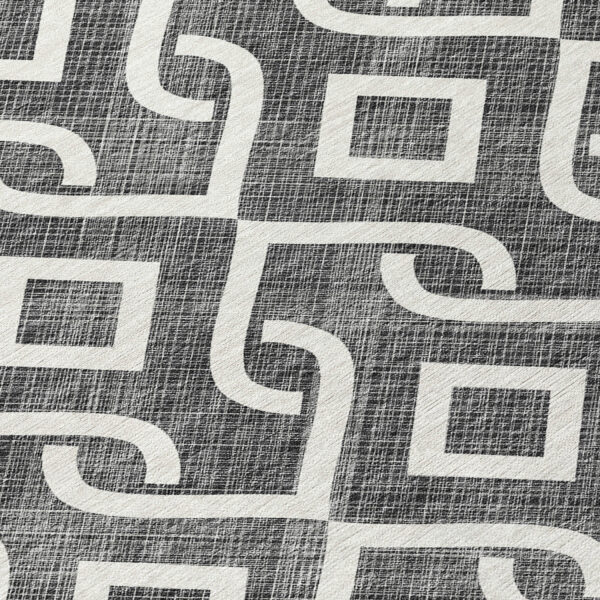 8' X 10' Black And Ivory Geometric Washable Indoor Outdoor Area Rug