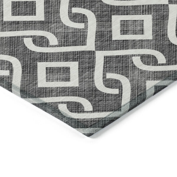 8' X 10' Black And Ivory Geometric Washable Indoor Outdoor Area Rug