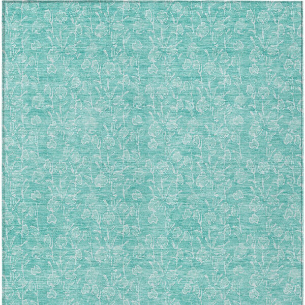 9' X 12' Teal Blue And Ivory Floral Washable Indoor Outdoor Area Rug