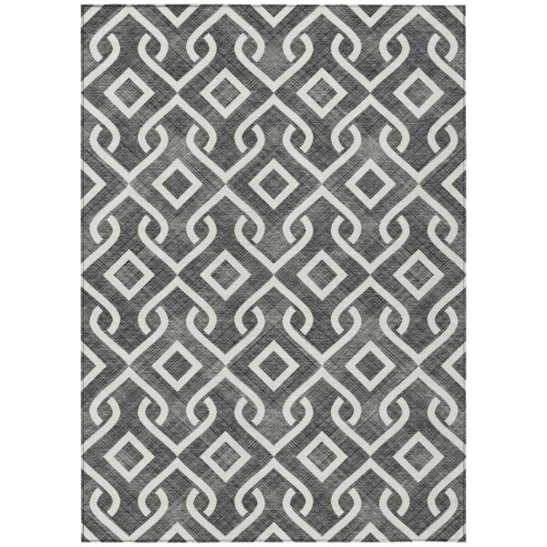 8' X 10' Black And Ivory Geometric Washable Indoor Outdoor Area Rug