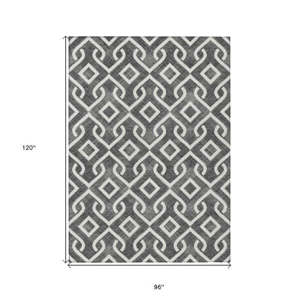 8' X 10' Black And Ivory Geometric Washable Indoor Outdoor Area Rug