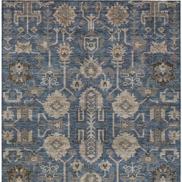 10' X 14' Navy Blue Beige And Taupe Oriental Washable Indoor Outdoor Area Rug