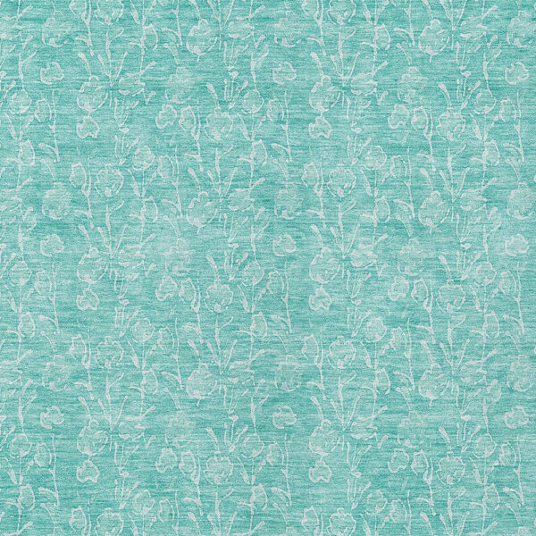 9' X 12' Teal Blue And Ivory Floral Washable Indoor Outdoor Area Rug