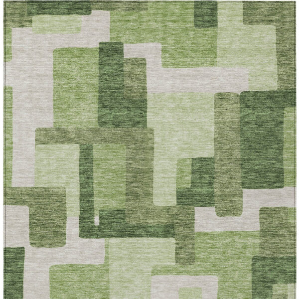9' X 12' Artichoke Green And Ivory Abstract Washable Indoor Outdoor Area Rug