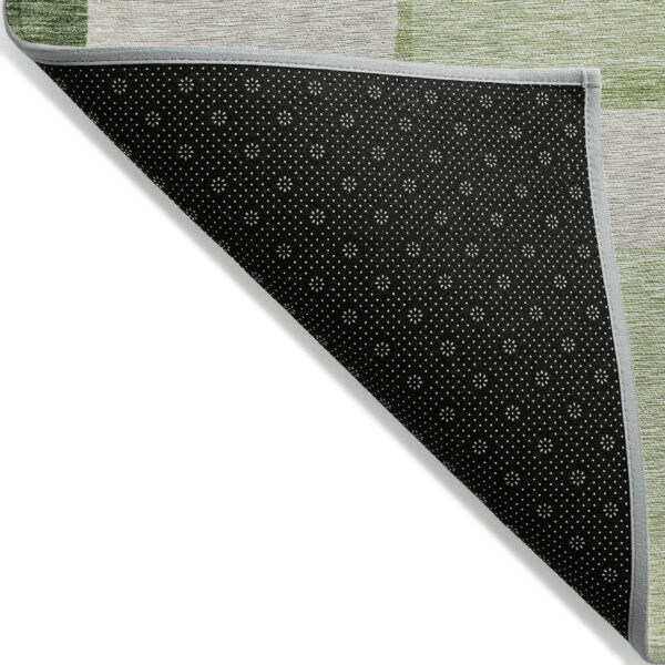 9' X 12' Artichoke Green And Ivory Abstract Washable Indoor Outdoor Area Rug