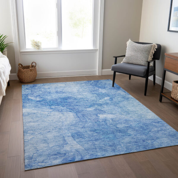 10' X 14' Denim Blue And Sky Blue Nautical Washable Indoor Outdoor Area Rug