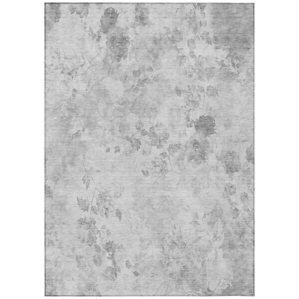 3' X 5' Gray Charcoal And Silver Floral Washable Indoor Outdoor Area Rug