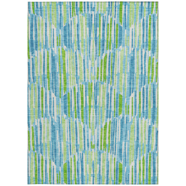 5' X 8' Aqua Teal Blue And Lime Green Abstract Washable Indoor Outdoor Area Rug