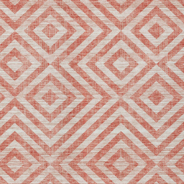 9' X 12' Salmon And Ivory Geometric Washable Indoor Outdoor Area Rug