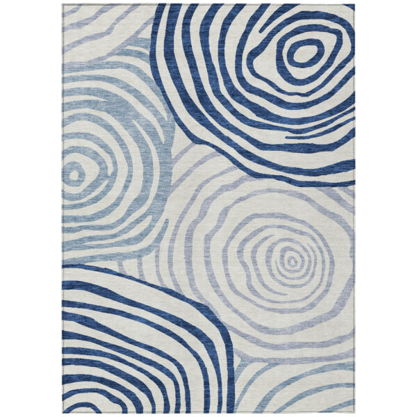 9' X 12' Ivory And Navy Blue Abstract Washable Indoor Outdoor Area Rug