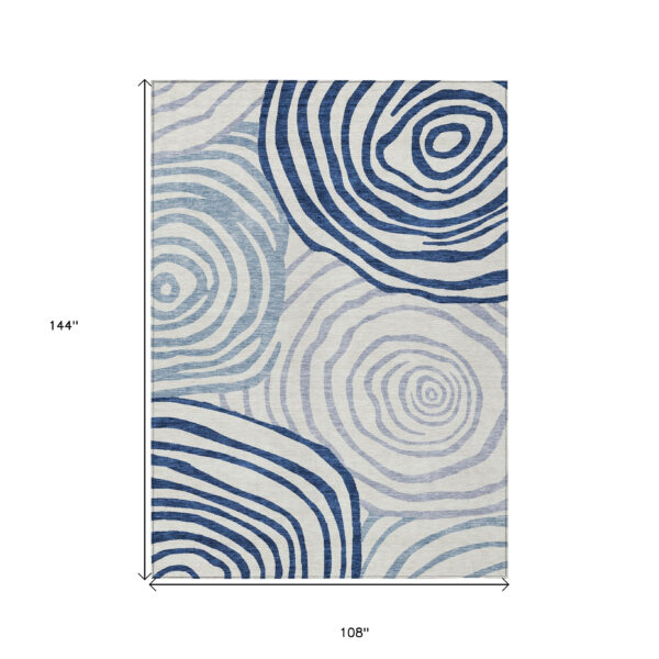 9' X 12' Ivory And Navy Blue Abstract Washable Indoor Outdoor Area Rug