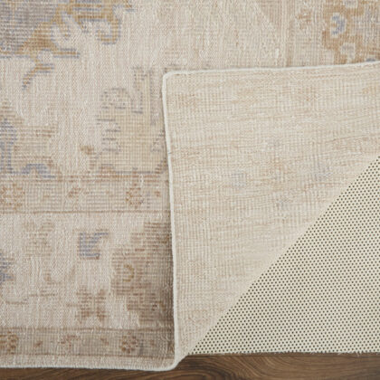 12' X 15' Ivory Tan And Blue Floral Hand Knotted Stain Resistant Area Rug