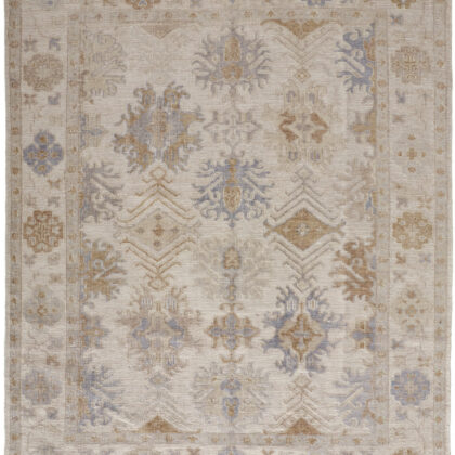 12' X 15' Ivory Tan And Blue Floral Hand Knotted Stain Resistant Area Rug
