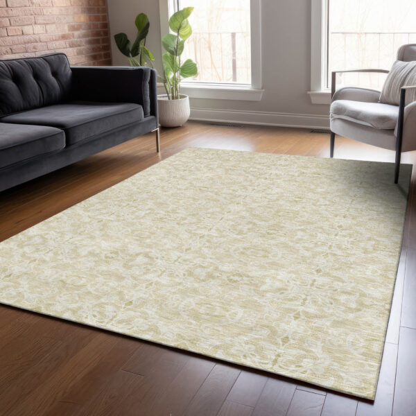 5' X 8' Tan And Beige Medallion Washable Indoor Outdoor Area Rug