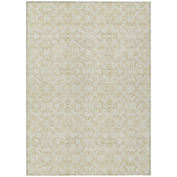 5' X 8' Tan And Beige Medallion Washable Indoor Outdoor Area Rug