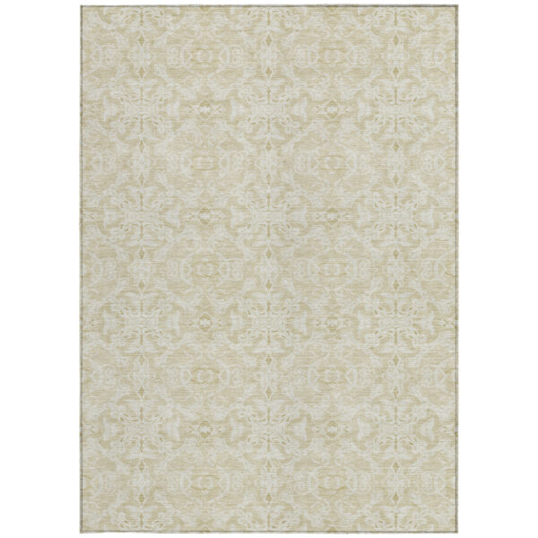 5' X 8' Tan And Beige Medallion Washable Indoor Outdoor Area Rug