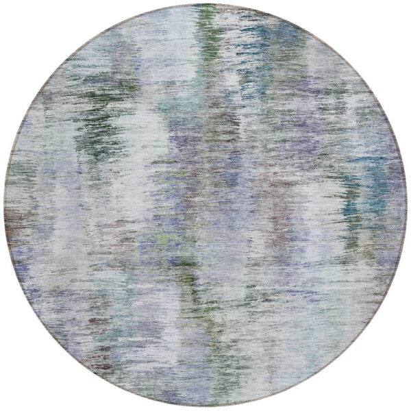 8' Green Gray And Purple Round Abstract Washable Indoor Outdoor Area Rug