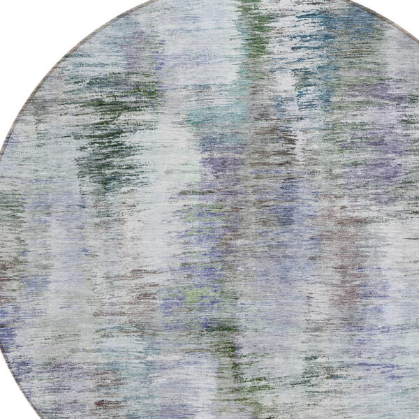 8' Green Gray And Purple Round Abstract Washable Indoor Outdoor Area Rug