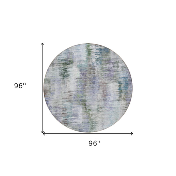 8' Green Gray And Purple Round Abstract Washable Indoor Outdoor Area Rug