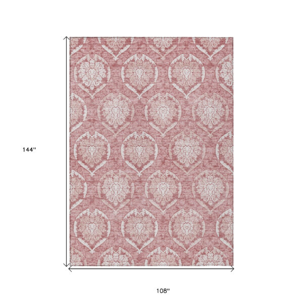 9' X 12' Pink Blush And Ivory Medallion Washable Indoor Outdoor Area Rug