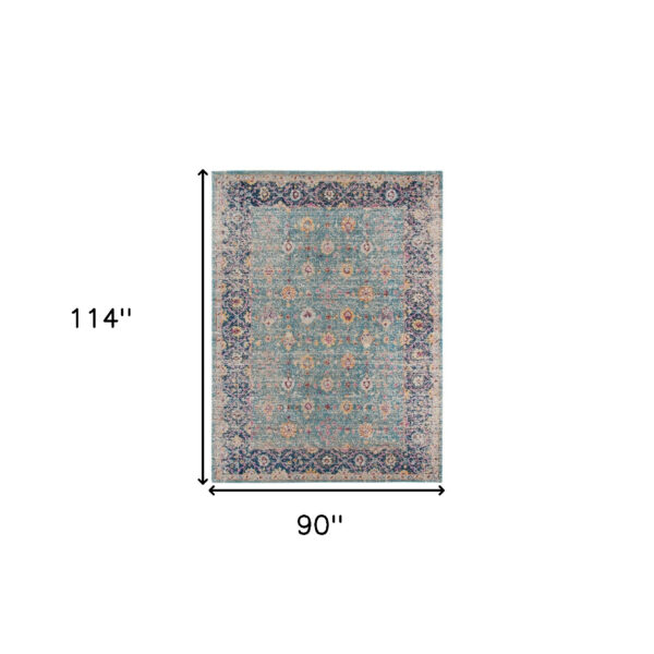 7' x 9' Blue and Orange Floral Power Loom Distressed Area Rug