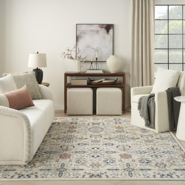 6' x 9' Green and Ivory Floral Power Loom Area Rug