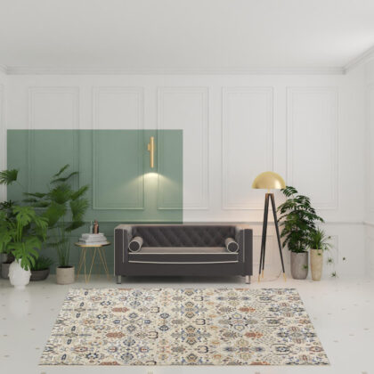 8' x 10' Green and Ivory Floral Power Loom Area Rug