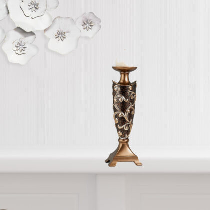 Set Of Two Brown and Gold Pillar Tabletop Pillar Candle Holders