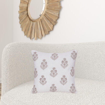 20" X 20" Natural and Ivory Floral Linen Zippered Pillow With Embroidery