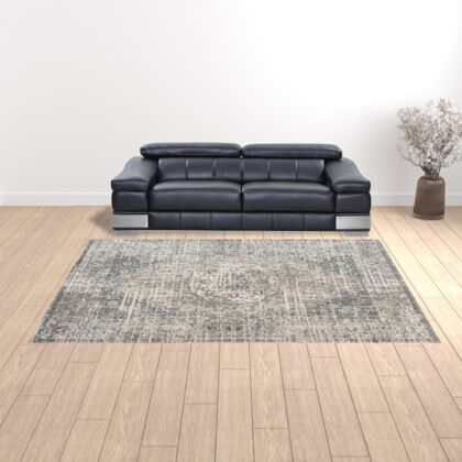 9' x 12' Gray Medallion Power Loom Area Rug