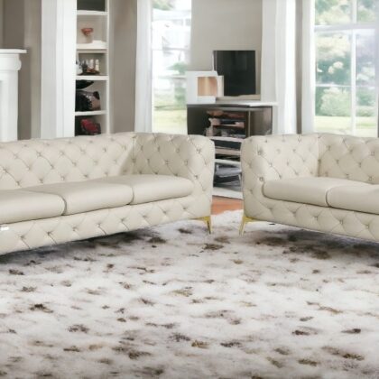 Two Piece Indoor Beige Italian Leather Five Person Seating Set