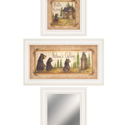 Set Of Three Nature Bath 1 White Framed Print Wall Art