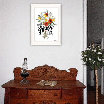 Love Grows Here 3 White Framed Print Wall Art