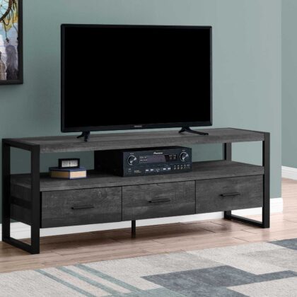 59" Black Cabinet Enclosed Storage TV Stand