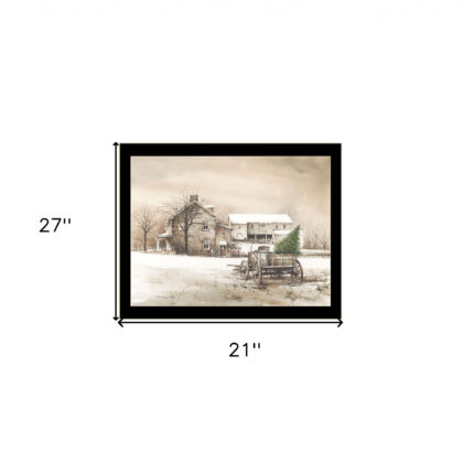 Bringing Home The Tree 3 Black Framed Print Wall Art