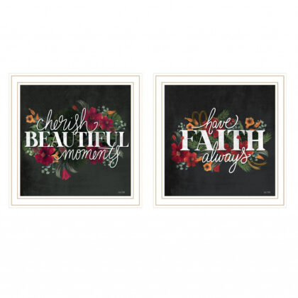 Set Of Two Cherish And Have Faith 3 White Framed Print Wall Art