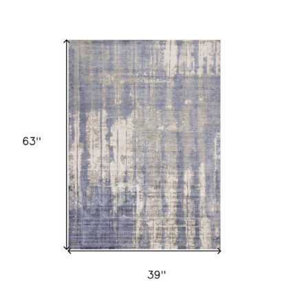 3' X 5' Blue and Gray Abstract Area Rug