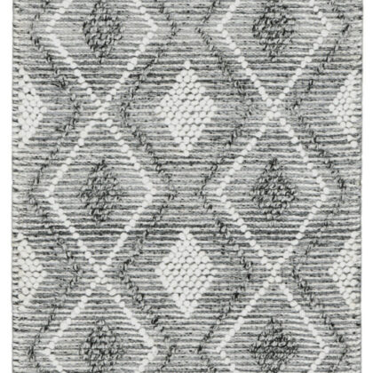 8' Gray and Ivory Geometric Hand Woven Runner Rug With Fringe