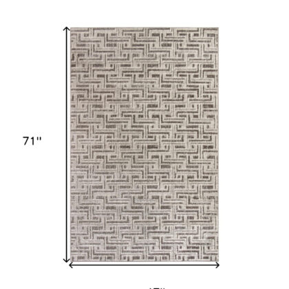 4' x 6' Gray Geometric Distressed Area Rug