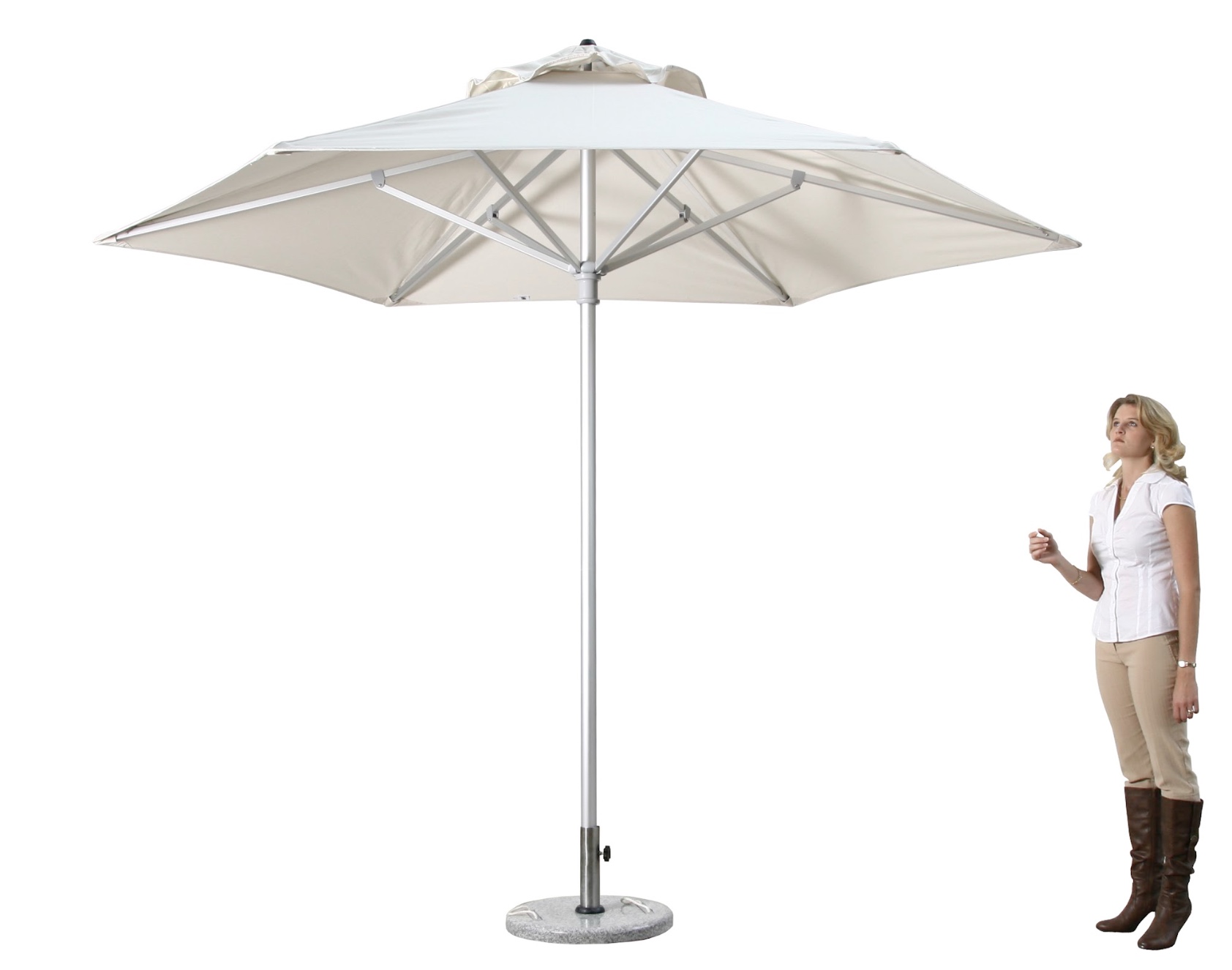 9' White Polyester Round Market Patio Umbrella - Image 2