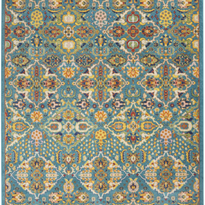 9' x 12' Teal and Gold Floral Power Loom Area Rug