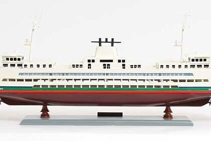 11" Brown and White Washington Ferry Boat Hand Painted Decorative Boat