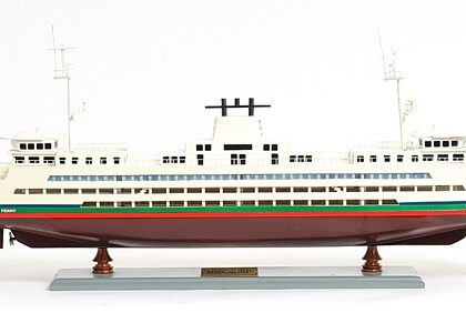 11" Brown and White Washington Ferry Boat Hand Painted Decorative Boat