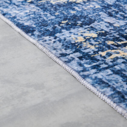 8' x 11' Blue and Gold Abstract Printed Washable Non Skid Area Rug