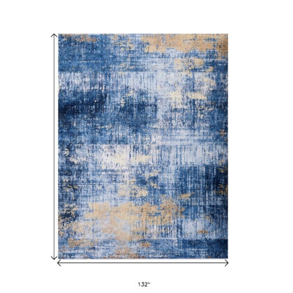 8' x 11' Blue and Gold Abstract Printed Washable Non Skid Area Rug