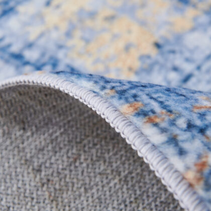 8' x 11' Blue and Gold Abstract Printed Washable Non Skid Area Rug
