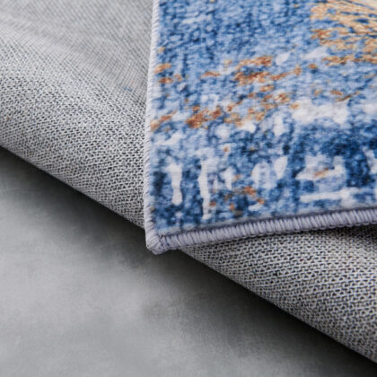 8' x 11' Blue and Gold Abstract Printed Washable Non Skid Area Rug