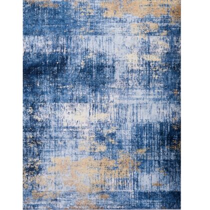 8' x 11' Blue and Gold Abstract Printed Washable Non Skid Area Rug